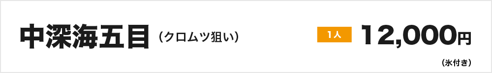 中深海五目（クロムツ狙い）1人12,000円（氷付き）